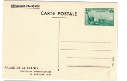 Carte Postale Entier Yv 426-CP1 Exposition Internationale New York 70c Vert - Standard Postcards & Stamped On Demand (before 1995)