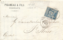 SAGE 15c RARE Perforation PF65 " PF" PIGANEAU Et FILS Ind E BORDEAUX GIRONDE Sur Lettre à En-tête - Brieven En Documenten