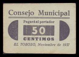 España Billete Local Guerra Civil El Toboso Toledo 50 Céntimos 1937 EBC XF - Andere & Zonder Classificatie