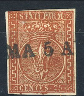 Parma 1853-55 SA N. 8 C. 25  Bruno Rosso, Usato, Ottimi Margini, Firmato A. Diena, Cat. € 1100 - Parme