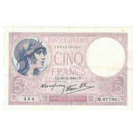 France, 5 Francs, Violet, 1940, M.67796, SUP, Fayette:4.18, KM:83 - 5 F 1917-1940 ''Violet''