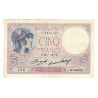 France, 5 Francs, Violet, 1933, W.56929, TTB+, Fayette:3.17, KM:72e - 5 F 1917-1940 ''Violet''