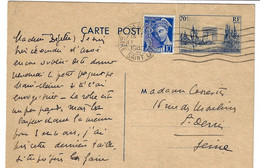 PARIS Gare St Lazare Carte Postale Entier 70c Défilé 11 Novembre Yv 403-CP1 Complément 10c Mercure Yv 407 Ob 1940 - Postales Tipos Y (antes De 1995)