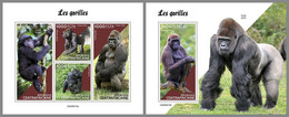 CENTRALAFRICA 2022 MNH Gorillas Gorilles M/S+S/S - OFFICIAL ISSUE - DHQ2241 - Gorillas