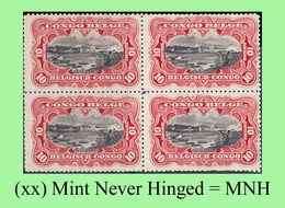 1910 ** BELGIAN CONGO / CONGO BELGE = COB 055 MNH NSG RED RAPIDS : BLOC OF -4- STAMPS WITHOUT GUM - Blokken