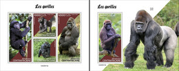 Centrafrica 2022, Animals, Gorillas, 4val In BF+BF - Gorilas