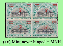 1921 ** BELGIAN CONGO / CONGO BELGE = COB 085 MNH GREEN CANOE : BLOC OF -4- STAMPS WITH ORIGINAL GUM - Blocks & Kleinbögen