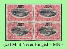 1922 ** BELGIAN CONGO / CONGO BELGE = COB 098 MNH RED RAPIDS : BLOC OF -4- STAMPS WITH ORIGINAL GUM - Blokken