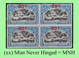 1922 ** BELGIAN CONGO / CONGO BELGE = COB 099 MNH BLUE FALLS : BLOC OF -4- STAMPS WITH ORIGINAL GUM - Blocks & Kleinbögen