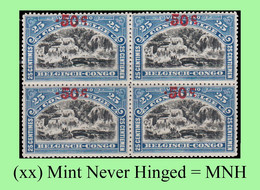 1922 ** BELGIAN CONGO / CONGO BELGE = COB 099 MNH BLUE FALLS : BLOC OF -4- STAMPS WITH ORIGINAL GUM - Blocks & Sheetlets