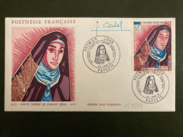 LETTRE TP SAINT THERESE DE L'ENFANT JESUS 85F OBL.23 JANV 73 PAPEETE PREMIER JOUR - Covers & Documents