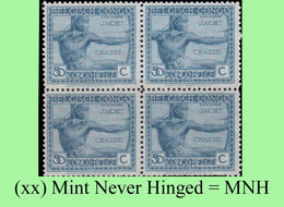1923 ** BELGIAN CONGO / CONGO BELGE = COB 112 MNH BLUE HUNTING VLOORS -1-  : BLOC OF -4- STAMPS WITH ORIGINAL GUM - Blokken