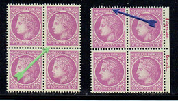 FRANCE - N° 679a - 1f50 Lilas - Cérès De Mazelin - 5 Absent + Légende Brisée . Les 2 Blocs De 4** - Unused Stamps