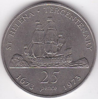 Saint Helene 25 Pence 1973 Tricentenaire Elizabeth II, En Argent , KM# 5a. - St. Helena