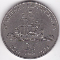Saint Helene 25 Pence 1973 Tricentenaire Elizabeth II, En Argent , KM# 5a. - Saint Helena Island
