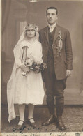 Real Photo Wedding Bride And Groom Bouquet 1926 Traditions Veil - Noces