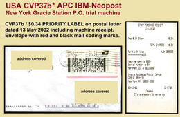 USA 2002 / CVP37b / ATM 34c On Cover 13 May 02 + Receipt / IBM Trial Machine NY LSA Distributeurs Automatenmarken CVP - Timbres De Distributeurs [ATM]