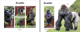 Centrafrica 2022, Animals, Gorillas, 4val In BF+BF IMPERFORATED - Gorilles