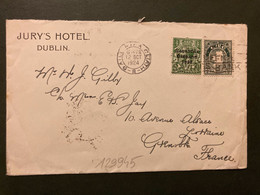 LETTRE Pour La FRANCE TP 2 + TP 1/2 P Surch.SAORSTAT EIREANN 1922 OBL.MEC.12 OCT 1924 + JURY'S HOTEL DUBLIN - Storia Postale