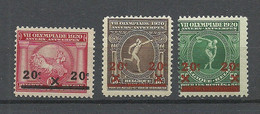 Belgique BELGIUM 1930 Michel 162 - 164 MNH Olympic Games Antwerpen Olympische Spiele - Summer 1920: Antwerp