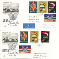 Ghana FDC 1-7-1960 Republic Day Complete Set Of 3 And A Souvenir Sheet On 2 Covers With Cachet - Ghana (1957-...)