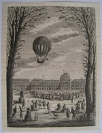 Montgolfière : 1er Voyage Aérien - Gaz Hydrogène - Charles J. Et Robert M-N. 1783. Départ Des Tuileries, Paris. Gravure - Other & Unclassified