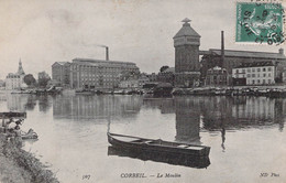 CPA - 91 - CORBEIL - Le Moulin - Barque - Oblitérée à PLOUEZEC 1908 - Corbeil Essonnes