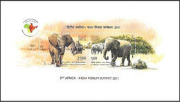 India 2011 2nd AFRICA-INDIAN SUMMIT - JOINT ISSUE - Elephants Animals Mammals Miniature Sheet MS MNH, P.O Fresh & Fine - Altri & Non Classificati