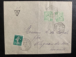 18606 - Rare Lettre Monaco 06.01.1917 Taxée Pour Alignan Du Vent Hérault - Cartas & Documentos