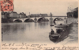 CPA - 91 - CORBEIL - PRECURSEUR - Le Pont - Pêche - Barque - Animée - BF PARIS - Dos Non Divisé - Corbeil Essonnes