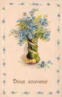 CPA FLEURS - Doux Souvenir - Fleurs Bleues Dans Un Vase - Blumen