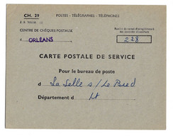 Chèques Postaux Orleans Carte Postale Service CH 29 JS 705520 Dest La Selle S/ Le Bred Ob 21 1 12 1960 - 1921-1960: Période Moderne