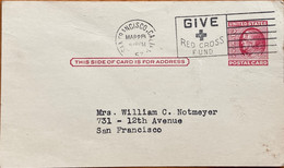 USA 1957, STATIONERY CARD USED ,GIVE RED CROSS FUND SLOGAN, PRINTED  WAR MEMORIAL BUILDING MEETING,PROGRAM CARD - Storia Postale