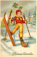 Sports D'hiver , Ski * CPA Illustrateur * Enfant Skieur * Skis * Bonne Année - Winter Sports