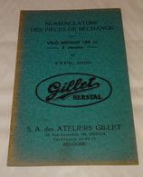 NOMENCLATURE DES PIECES DE RECHANGE VELO MOTEUR VELOMOTEUR 100 CC 2 VITESSES GILLET HERSTAL TYPE 1950, RUE DES HAYENEUX - Moto