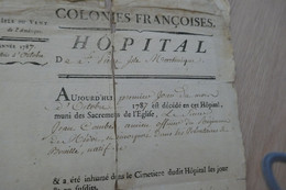 Certificat D'inhumation 1787 Colonies  St Pierre De La Martinique Combe Officier Volontaires De Bouillé En L'état - Documents Historiques