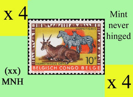 1959 ** BELGIAN CONGO / CONGO BELGE = COB 361 MNH ZEBRA & ORYNX :  BLOC OF -4- STAMPS WITH ORIGINAL GUM - Blocks & Sheetlets