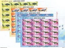 India 2003 Aero India Complete Set Of 4 Full / Complete Sheetlets, Airplane, Aviation, Helicopter, Transport MNH Ex Rare - Otros & Sin Clasificación