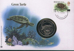 WWF NUMISBRIEF, BERMUDA, Turtle /  COIN COVER / ENVELOPPE NUMISMATIQUE, BERMUDA, Tortoise,  1986 - Lettres & Documents