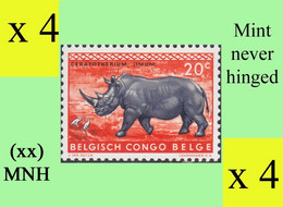 1959 ** BELGIAN CONGO / CONGO BELGE = COB 351 MNH RHINOCEROS :  BLOC OF -4- STAMPS WITH ORIGINAL GUM - Blocks & Kleinbögen