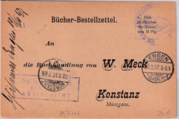 DR - Engen 1897 Bücher-Bestellzettel Frei Lt. Avers No.16 Karte N. Konstanz RR! - Covers & Documents