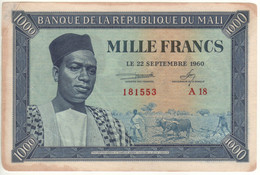 MALI   1'000 Francs    P4a  Dated 22.09.1960    " President Modibo Keita + Village, Man At Back " - Malí