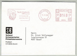 Schweiz / Helvetia 1999, Briefausschnitt Freistempel / EMA / Meterstamp VSPhV Zürich - Basel, Tag Der Briefmarke Luzern - Carnevale