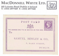 Ireland Tea Dublin 1870 Halfpenny Lilac Postcard SAMUEL BEWLEY & CO DUBLIN - Ganzsachen