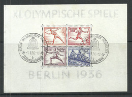 Germany Deutschland Reich 1936 OLympic Ames Berlin S/S Michel Block 6 O Int. Kanulager Müggelsee Special Cancel - Summer 1936: Berlin