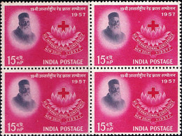 INDIA-1958- 19th INTERNATIONAL RED CROSS CENTENARY- BLOCK OF 4-MNH- SCARCE-B9-2026 - Nuevos