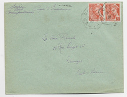 FRANCE MERCURE 15C ORANGE PAIRE LETTRE C. HEX PERLE 10.10.1939 CANTAL  AU TARIF - 1938-42 Mercurio