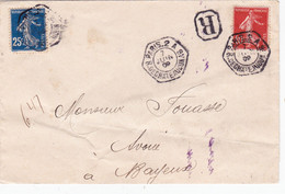 Semeuse 10ct 25ct Paris 2A Chateaudun Recommandé 1909 - Tarifas Postales