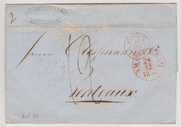 Entrée France Pays-Bas / 2 VALnes 2 Rouge Sur Lettre D’Amsterdam Pour Bordeaux 24 Décembre 1852 - Marques D'entrées