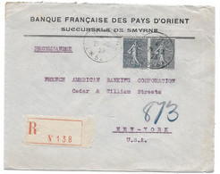 Lettre Reco Semeuse 161(x2) Obl Smyrne Turquie Trésor Et Postes 528 (février 1923) - Covers & Documents